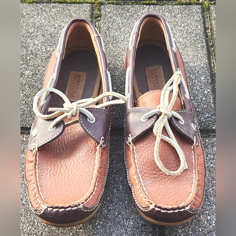 Sperry Top-Sider Rust Brown/Chocolate Brown Leather Boat Shoes/Moccasins